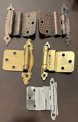 $4.49 • Buy 5 Assorted Vintage Salvaged Cabinet Door Hinges-hammered Copper; Nickle; Brass