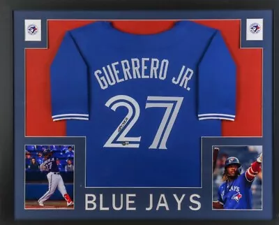 Vladimir Guerrero Jr. Signed Blue Jays 35.5x43.5 Custom Framed Jersey. (BECKETT) • $225