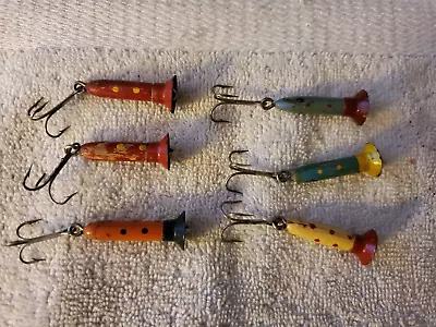 Unusual Flat Nosed Small Tube Spinners X 6 Hand Painted 5 Different Color Patter • $18