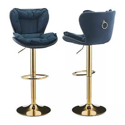 Set Of 2 / 4 PU Blue Leather Bar Stools Swivel Dining Chairs Kitchen Adjustable • $94.99