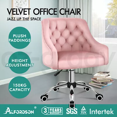 ALFORDSON Velvet Office Chair Fabric Armchair Computer Swivel Work Adult Kids • $149.95