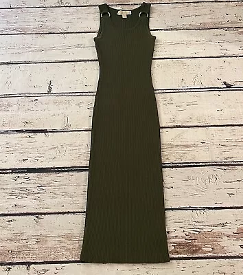 Michael Kors Women's Fitted Rib Knit Midi Dress Olive Green Sleeveless Size XXS • $28.99