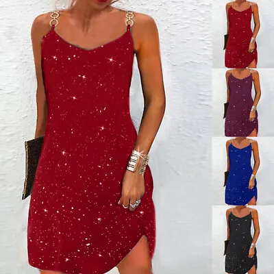 $23.29 • Buy Womens Sexy Chain V-Neck Mini Dress Ladies Cocktail Evening Party Gown Size 6-16