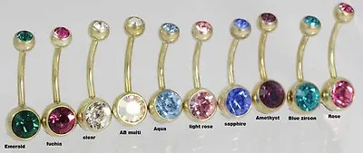 Belly Bars Solid PVD Gold Titanium  Double Gem Navel Bars 10MM-12MM • £9.99