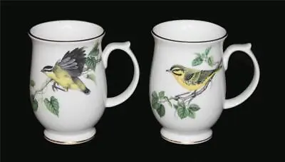 2 VTG Haeng Nam Yellow Perched Birds Bone China Gold Trim Footed White Mugs • $29.99