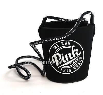 Victoria's Secret PINK Black  We Run This Beach  Drink Holder Koozie W/ Lanyard • $5.10