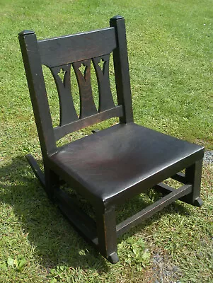 $599.99 • Buy Antique Mission Oak Art And Crafts Cutout Rocking Chair Limbert? Stickley Bros?
