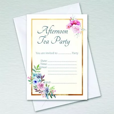 Afternoon Tea Party Invitations Garden Party Invites Pack A6 Elegance • £2.75