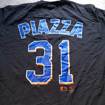 Vintage Mike Piazza New York Mets Shirt Black MLB Apparel Hall Of Fame Catcher • $49.65