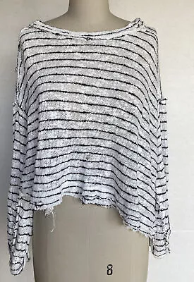 $27 • Buy We The Free Women’s Oversized Off Shoulder Black &  White Stripe Sweater Knit Xs