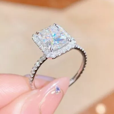 3 Ct Radiant Cut VVS1 Moissanite Engagement Ring 14K White Gold Plated For Her • $140.79