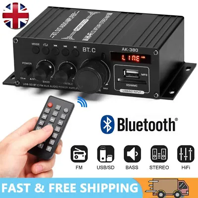 2CH 400W Bluetooth HiFi Power Amplifier Mini Audio Digital Stereo FM AMP Remote • £18.90