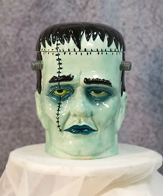 Ceramic Ghastly Victor Frankenstein Skull Cookie Jar Halloween Decor Kitchenware • $30.99