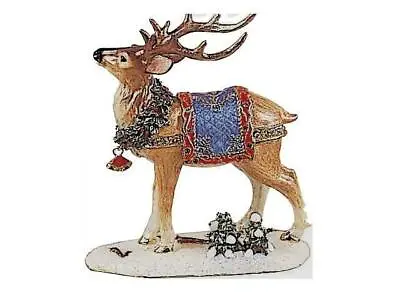 Jeweled Enameled Pewter Reindeer Hinged Trinket Ring Jewelry Box By TerraCottage • $26.97