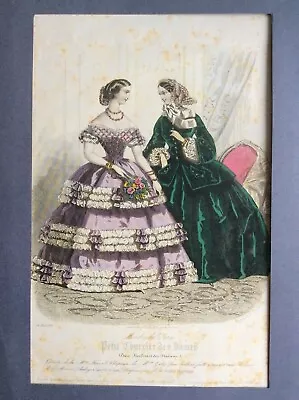 1857 FASHION PLATE COSTUME. ANTIQUE HAND COLOURED ENGRAVED PRINT 29cmX20cm (A 1) • £10