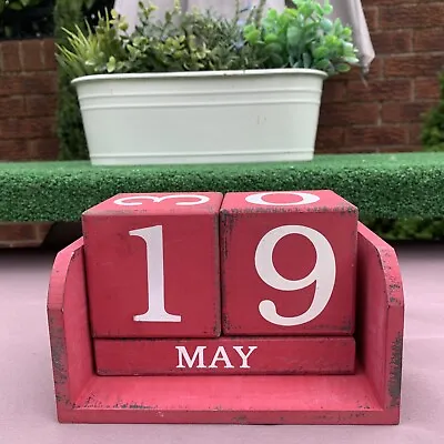 £5 • Buy Wooden Shabby Chic Design Perpetual Calendar Rotating Blocks Date Month Day Desk
