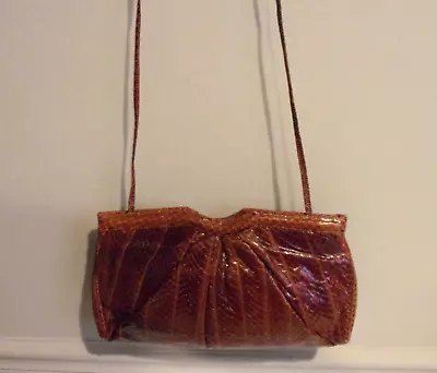 Vintage Morris Moskowitz Cognac Brown Genuine Snake Skin Shoulder / Clutch Bag • $25.99