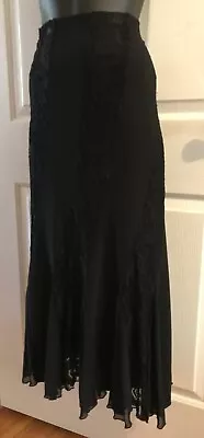 Vintage Size 14 Black Lace Panel Fishtale Maxi Gothic Goth Maxi Skirt Morticia • $15