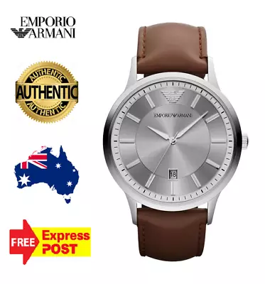 New Emporio Armani Renato Ar2463 Silver/brown Leather Mens Watch  • $239.99