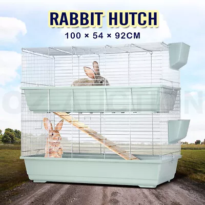 2 Level Rabbit Cage Hutch Metal Cat Ferret Guinea Pig House Animal Pet Crate • $129.95