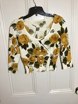 $7 • Buy Rockabilly 50s Look Yellow Roses Floral Cropped Cardigan Sweater