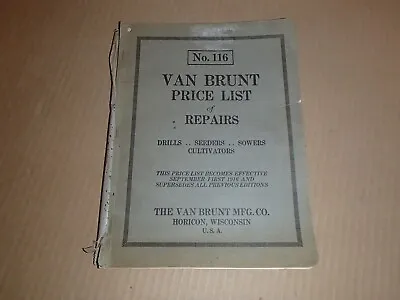 1916 Van Brunt Drills Seeders Sowers Cultivators Parts Repair Price Catalog • $65