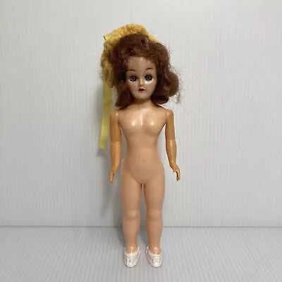 Vtg Plastic Doll 7” Sleepy Blue Eyes Red Lips Yellow Hat • $18.31