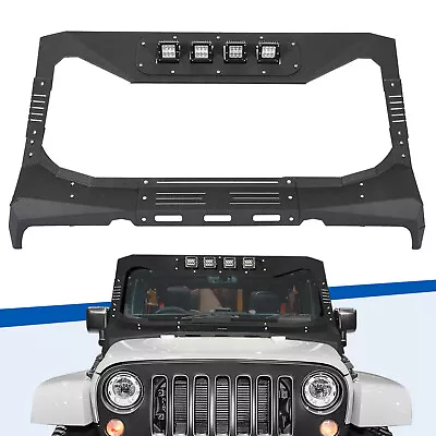 For Jeep Wrangler JK 07-18 Armor Windshield Frame Cover Visor Cowl W/ LED Lights • $450