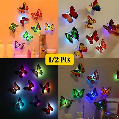 $6.90 • Buy 1/2PCS 3D Butterfly LED Wall Decor Night Light Lamp For Kids Bedroom Home Decor