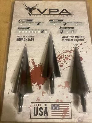 VANTAGE POINT ARCHERY VPA Broadhead 3 Bladed Solid Head  250grs 3 Pack • $68