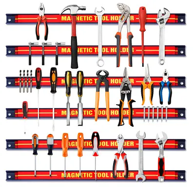 Set Of 6 Magnetic Tool Strip Holder Garage Rail Wall Mounted Bits Storage Rack • £29.95