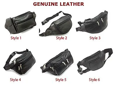 £7.49 • Buy Real Leather Bum Waist Bag Travel Holiday Money Belt Pouch Black Change Bumbag