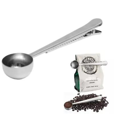 Stainless Steel Tea Coffee Measuring Scoop With Sealig Clip Measuring Spoon -UK • £4.99
