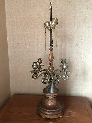 Vintage Chapman Wood And Solid Brass Candelabra Table Lamp Made In Italy EUC • $85