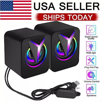 Mini USB Wired Computer Speakers Stereo Bass 3.5mm Aux RGB For PC Laptop Desktop • $12.25