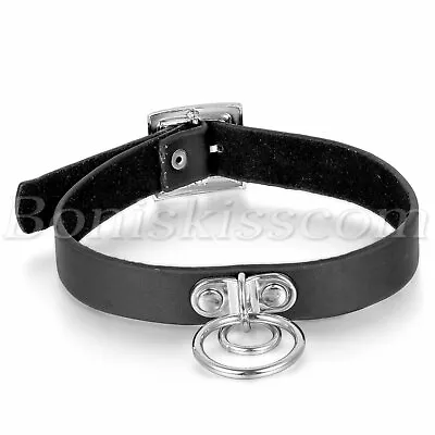 Gothic Punk Rock Men's Women's Double O Ring Leather Collar Choker Necklace • $8.99