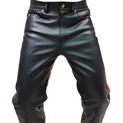 Mens Real Black Or Brown Leather 501 Style Jeans Pants Trouser • $109.99