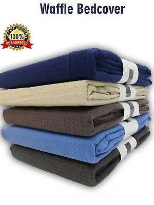 100% Cotton Large Bed Throw Waffle Weave Sofa Cover Blanket King Size Bed Cover • £20.99