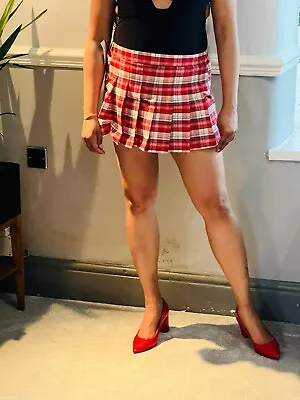 £15.74 • Buy Tartan Pleated Mini Skirt Women's Ultra Short Check Red Plaid Flair 6-24