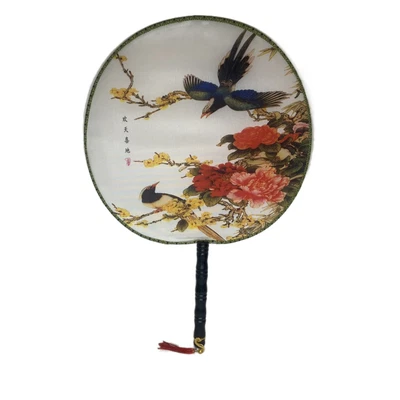 £6.99 • Buy New Chinese Japanese Oriental Magpies And Peonies Printed Cloth Wooden Hand Fan