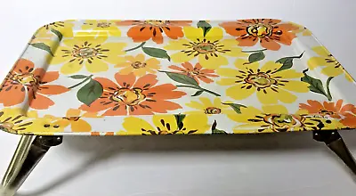 Lavada RETRO Metal TV Lap  Breakfast Tray Orange Yellow Floral Folding Legs • $29.99