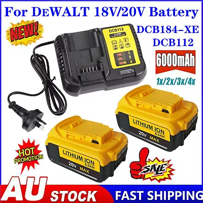 NEW 18V 6.0Ah Battery/Charger For DeWalt DCB184-XE XR Slide Li-Ion DCB182 DCB115 • $30.98