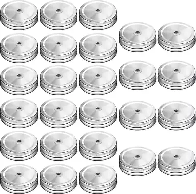 26 Packs Stainless Steel Regular Mouth Mason Silver Jar Lids With Straw Hole Com • $16.61