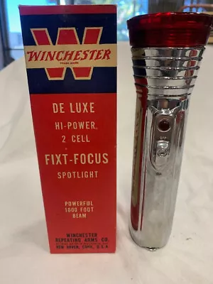 Vintage Winchester Flashlight Silver/Red Trim Deluxe Hi-Power 2 Cell FixT-Focus • $56