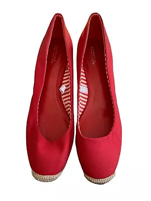 Merona Red Woman’s Wedge Espidrilles Sz 11 Canvas Upper Shoe Classic Wedgie • $15.99