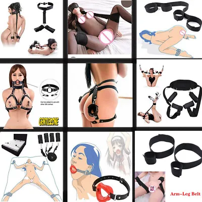 Bondage Neck Collar To Wrist Handcuff Ankle Cuff Bed Restraint Couples Game BDSM • $28.99