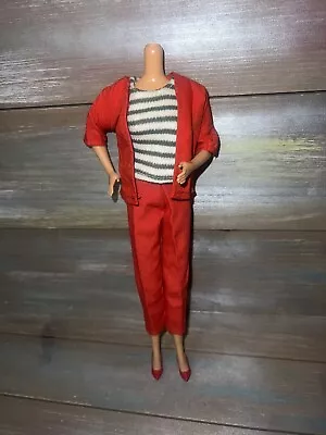 Vintage Barbie Clone Fab Lu Babs Red Slack Suit  - Top Jacket Pants Shoes • $9.99