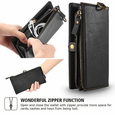 $39.99 • Buy Leather Slim Wallet Credit Card Slot Strap Case Zip Pocket For IPhone 7 8 Plus