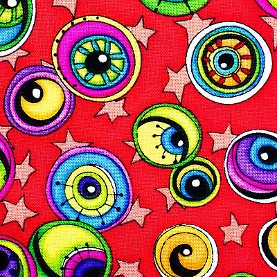 Kari Pearson Quilting Cotton Fabric Crazy Monster Eyes Kids Funny Bright Colors • $4.48