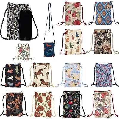 Signare Tapestry Mini Cross Body Smart Bag Purse Neck Pouch With Long Cord Strap • £11.99